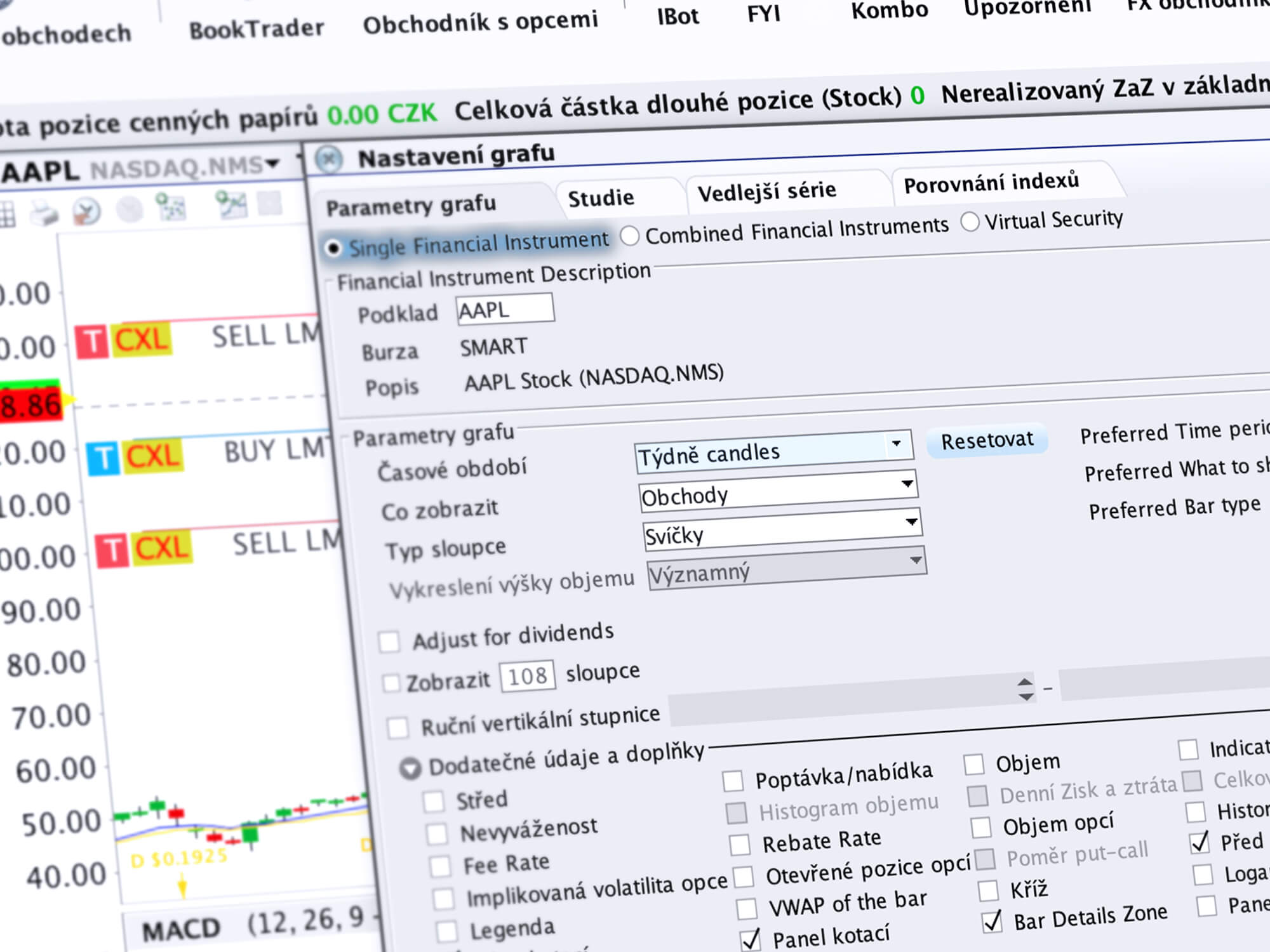 Detailné nastavenie cenového grafu v nástroji ChartTrader