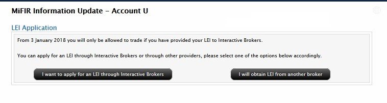 Potvrdzovacie okno LEI žiadosti, kde sa rozhodnete či požiadať vo IB alebo iného brokera