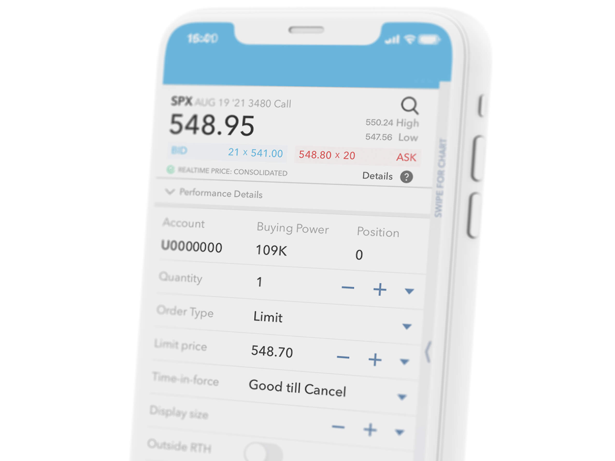 Mobilný telefón s obchodnou aplikáciou LYNX Trading na ktoré môžete obchodovať aj futures