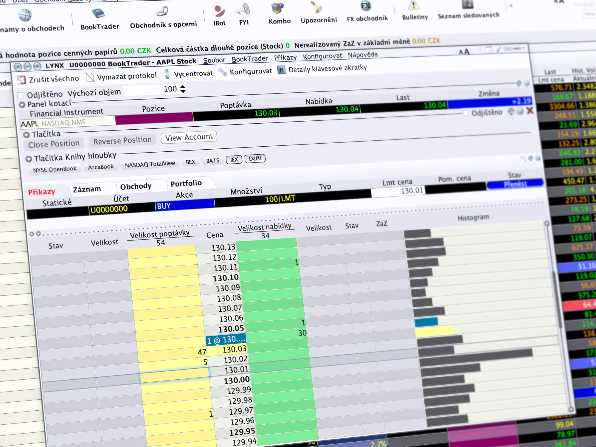 Ukážka obchodovania v LYNX TWS prostredníctvom nástroja Booktrader
